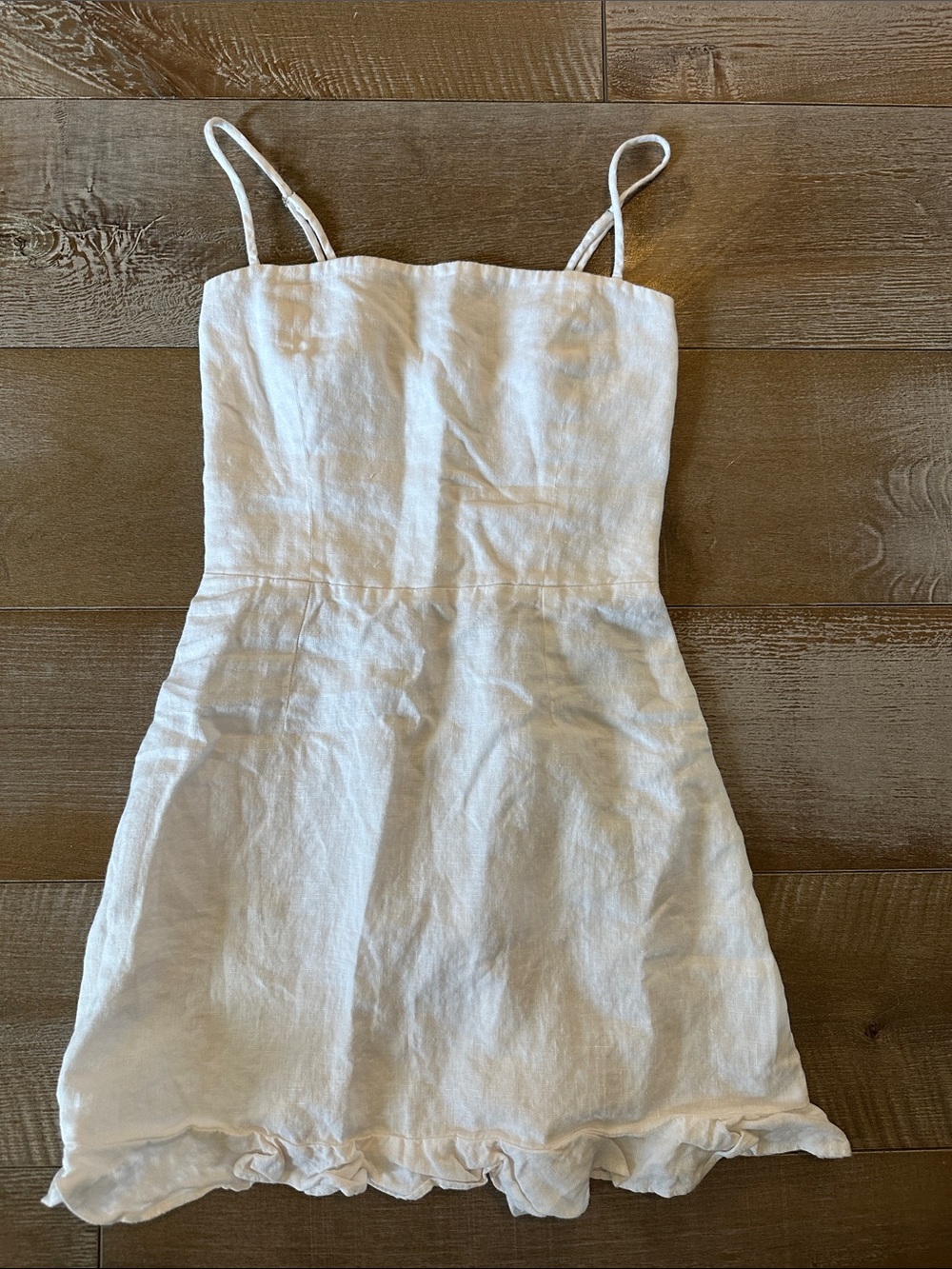 Reformation White Linen Mini Dress riffle hem
